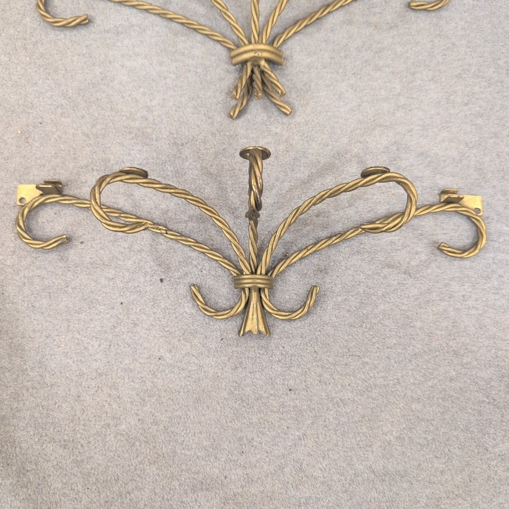 Vintage Twisted Metal Gold Tone Wall Brackets Set of 3 Hollywood Regency Style - Picture 2 of 6
